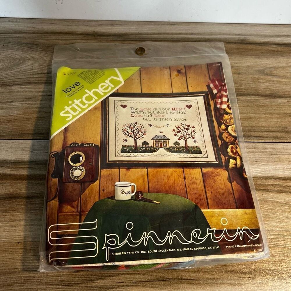 Spinnerin Stitchery Kit Love Isn’t Love Til It’s Given Away Veva Wood Crewel NIP